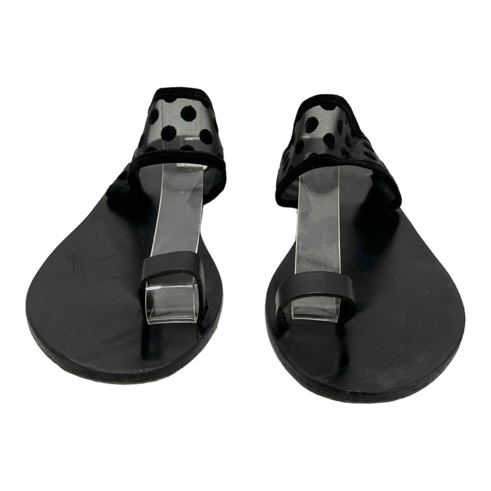 Ancient Greek Sandals Black Leather Sheer Polka Dot Toe Loop Slide Sandals 38 - Picture 2 of 14